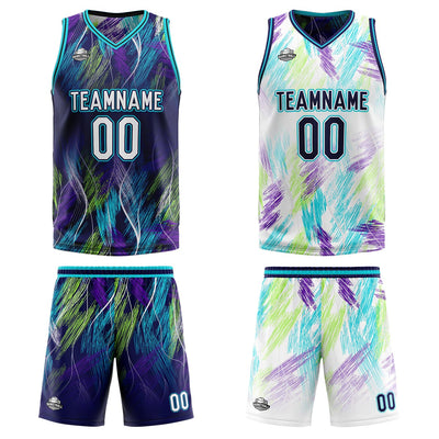 Custom Purple Light Blue Reversible Basketball Suit for Adults and Kids Personalized Jersey enthsush