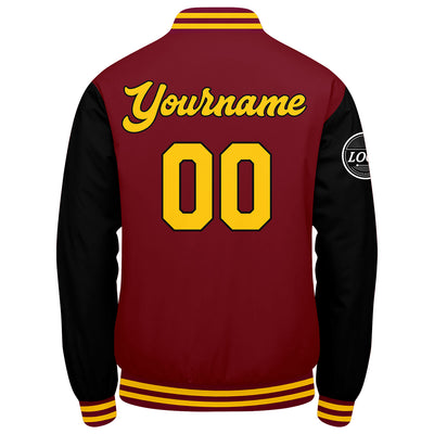 Custom Varsity Jacket Letterman jacket for Men, Women and Youth Crimson Black Yellow enthsush