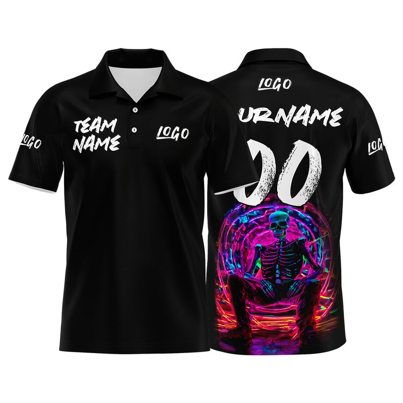 Custom Football Polo Shirts  Add Your Unique Logo/Name/Number Black&Light Blue