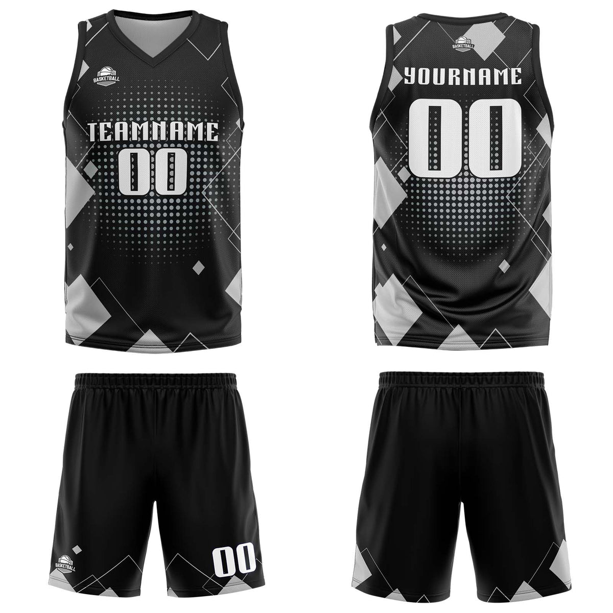 Custom Geometry Grey Basketball Jersey Uniform Suit Printed Your Logo Name Number enthsush