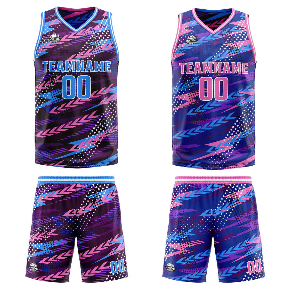 Custom Pink Purple Reversible Basketball Suit for Adults and Kids Personalized Jersey enthsush