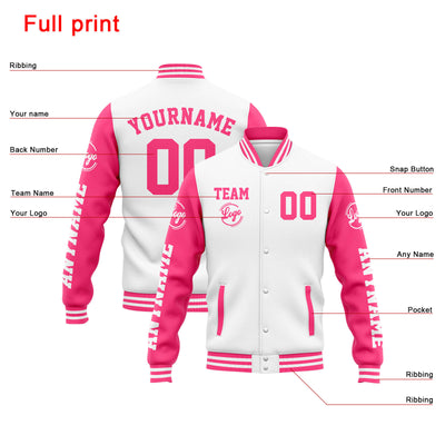 Custom Varsity Jacket Letterman jacket for Men, Women and Youth White Pink enthsush