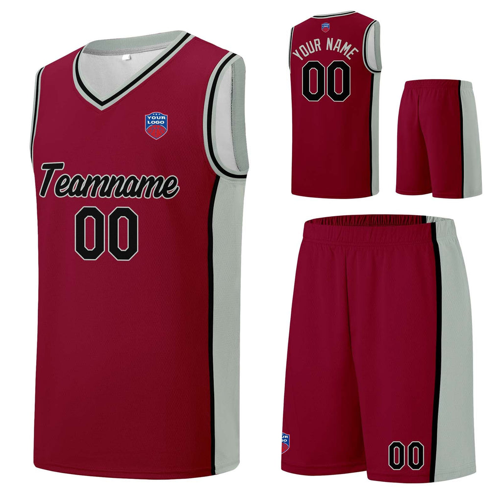 Custom basketball jersey shorts for men and women. Embroidered and printed name, number and logo Burgundy&Grey enthsush