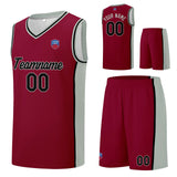 Custom basketball jersey shorts for men and women. Embroidered and printed name, number and logo Burgundy&Grey