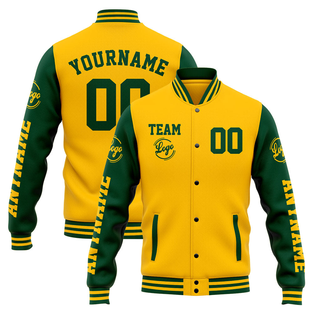 Custom Varsity Jacket Letterman jacket for Men, Women and Youth Green Yellow enthsush