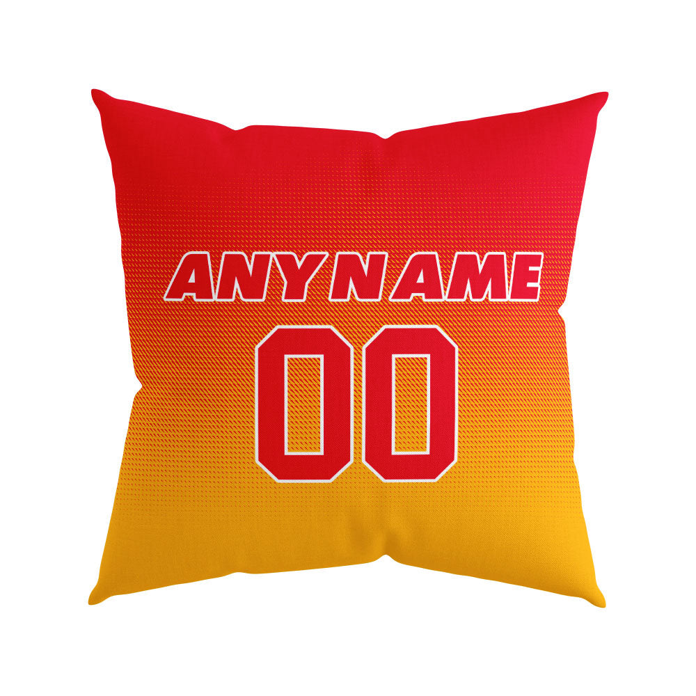 Custom Football Throw Pillow for Men Women Boy Gift Printed Your Personalized Name Number Red&Yellow&White enthsush