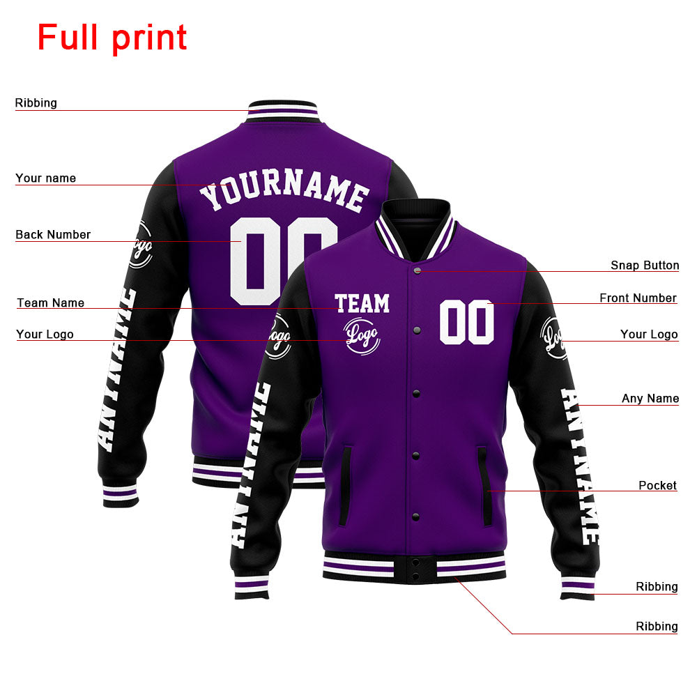 Custom Varsity Jacket Letterman jacket for Men, Women and Youth Purple Black enthsush