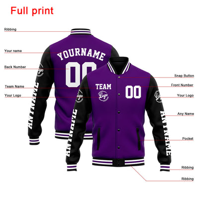 Custom Varsity Jacket Letterman jacket for Men, Women and Youth Purple Black enthsush