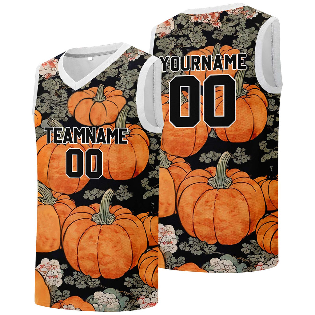Custom basketball jersey for men and women. Stitched and printed name, number and logo Pumpkin enthsush