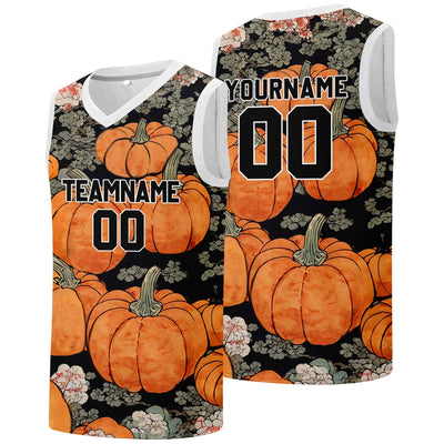 Custom basketball jersey for men and women. Stitched and printed name, number and logo Pumpkin enthsush