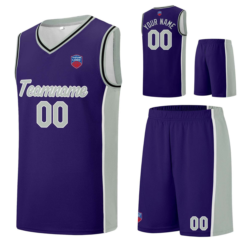 Custom basketball jersey shorts for men and women. Embroidered and printed name, number and logo Purple enthsush