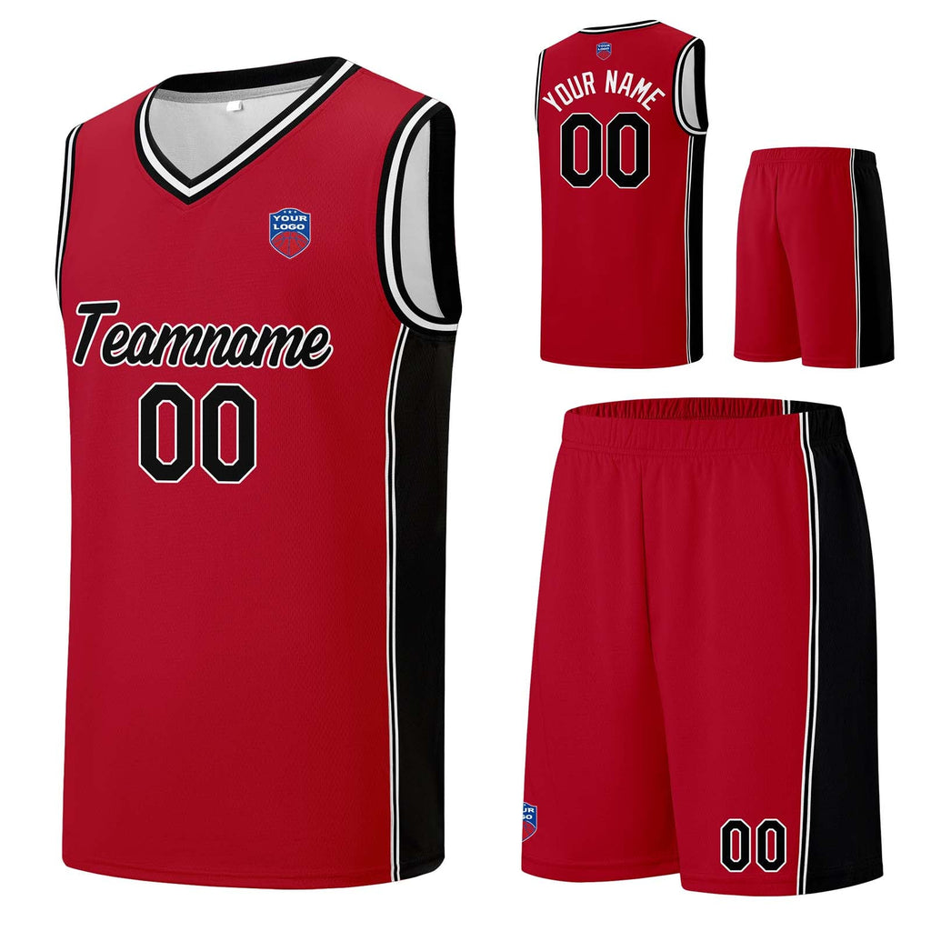 Custom basketball jersey shorts for men and women. Embroidered and printed name, number and logo Red&Black enthsush