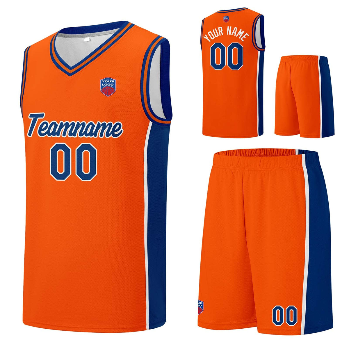 Custom basketball jersey shorts for men and women. Embroidered and printed name, number and logo Orange enthsush