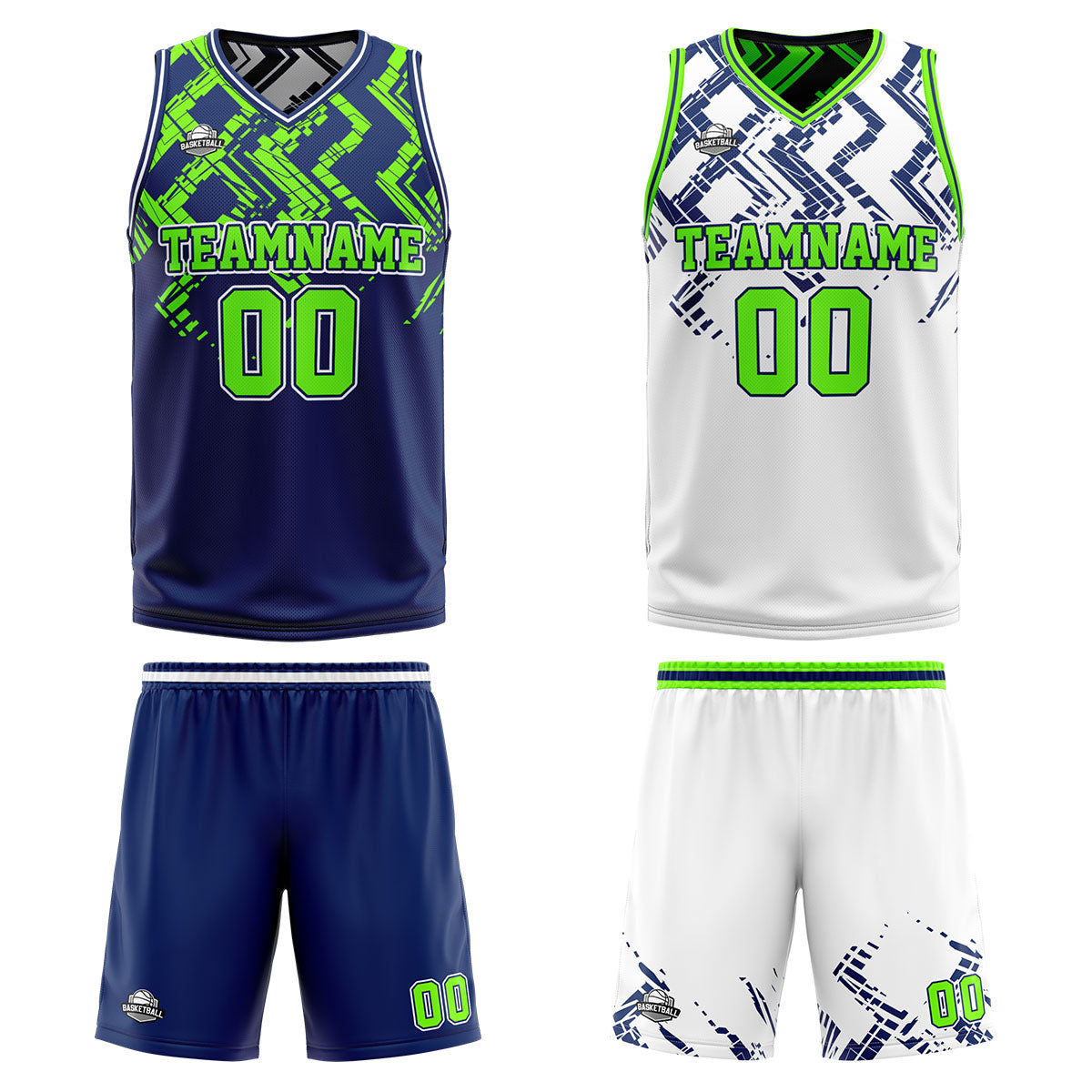 Custom Navy Neon Green Reversible Basketball Suit for Adults and Kids Personalized Jersey enthsush