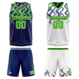 Custom Navy Neon Green Reversible Basketball Suit for Adults and Kids Personalized Jersey