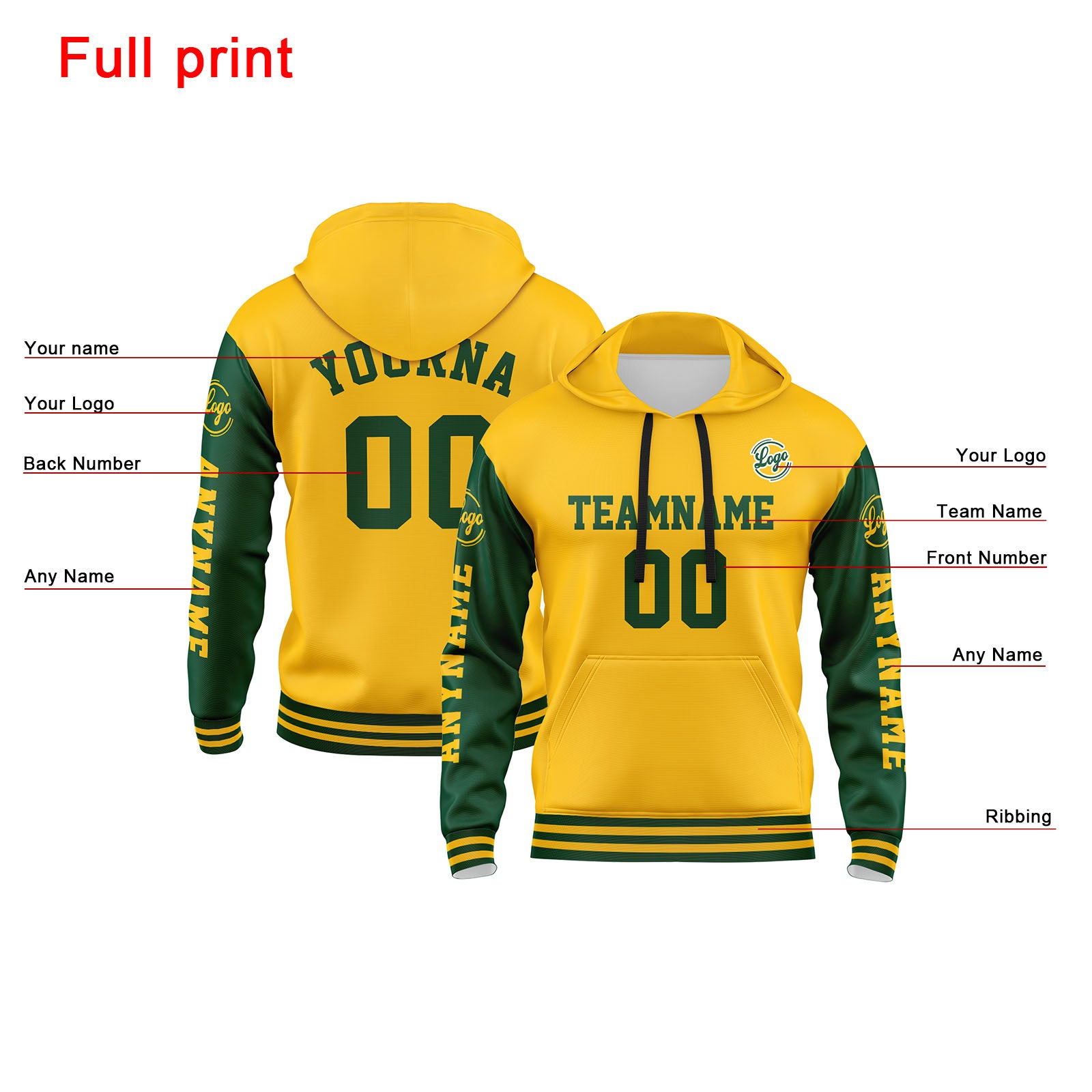 Custom Green Yellow Sweatshirt Hoodie For Men Women Girl Boy Print Your Logo Name Number enthsush