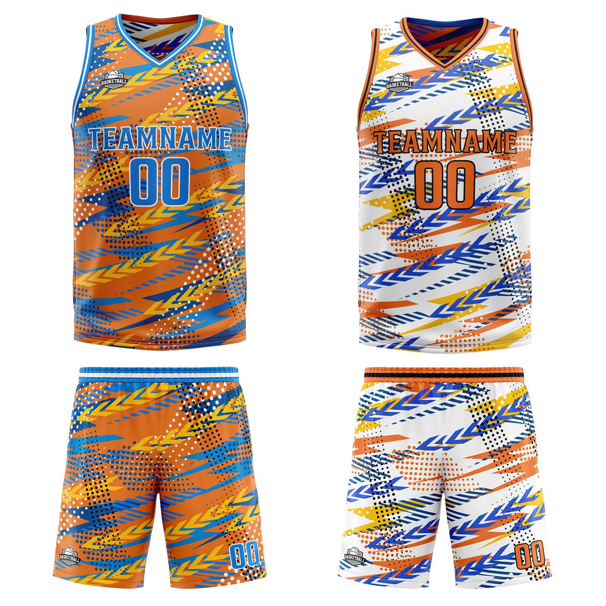 Custom Orange Blue Reversible Basketball Suit for Adults and Kids Personalized Jersey enthsush