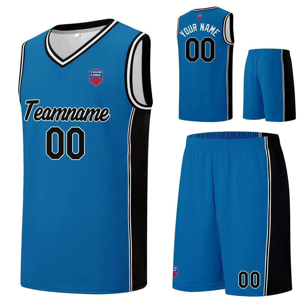 Custom basketball jersey shorts for men and women. Embroidered and printed name, number and logo Blue&Black enthsush