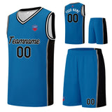 Custom basketball jersey shorts for men and women. Embroidered and printed name, number and logo Blue&Black