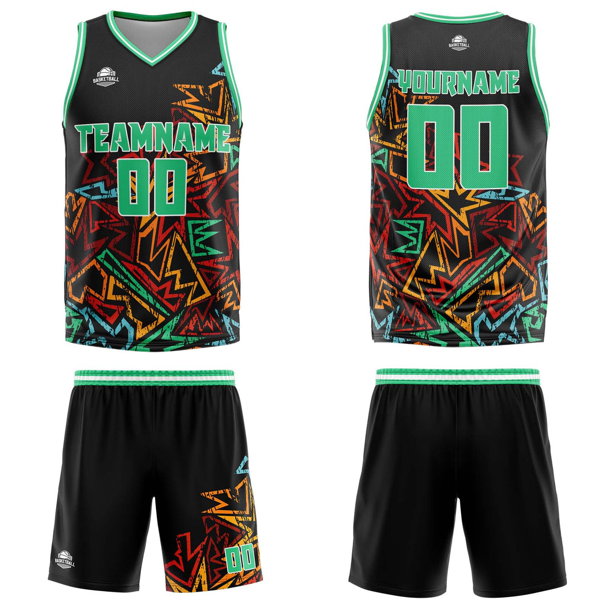 Custom Damaged geometry Green Basketball Jersey Uniform Suit Printed Your Logo Name Number enthsush