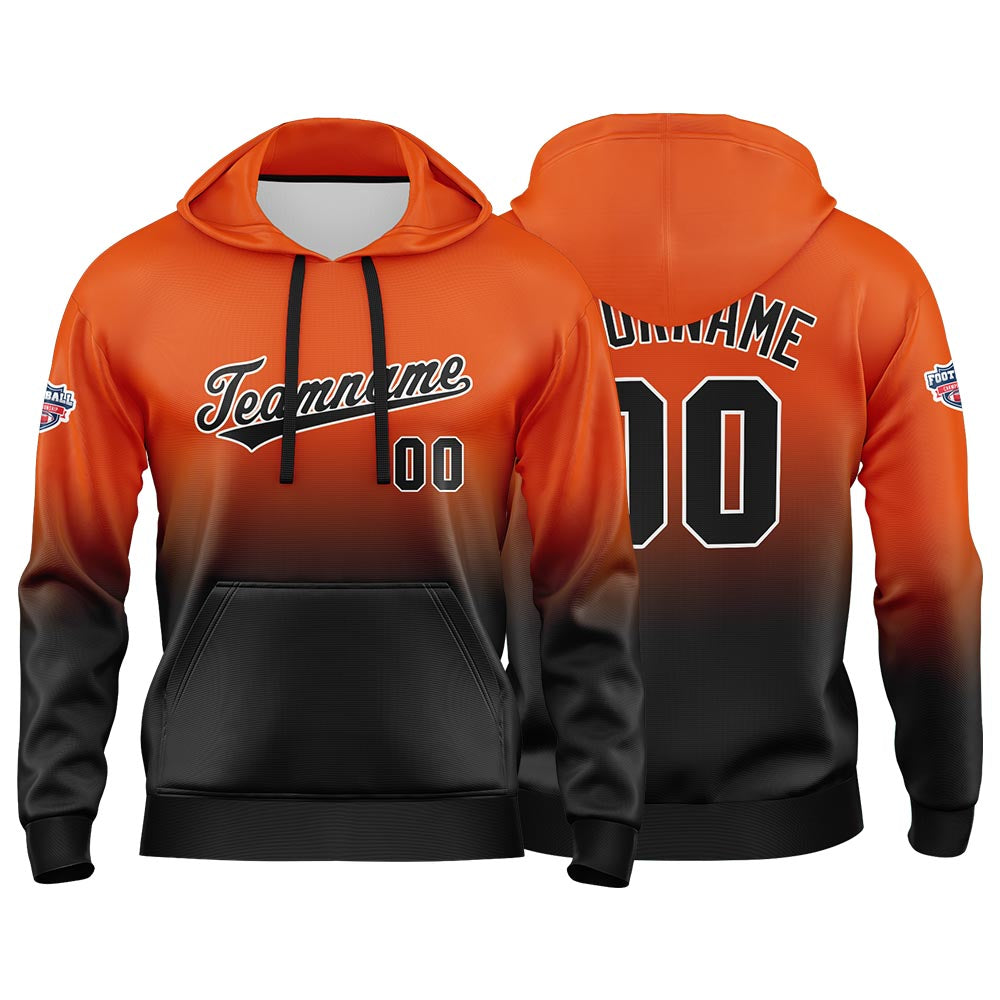 Custom Gradient Hoodie For Man Woman Girl Boy Print Your Logo Name Number Orange Black enthsush