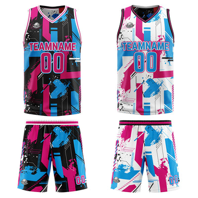 Custom Pink Light Blue Reversible Basketball Suit for Adults and Kids Personalized Jersey enthsush