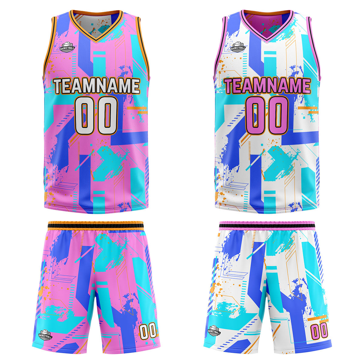 Custom Pink Blue Reversible Basketball Suit for Adults and Kids Personalized Jersey enthsush