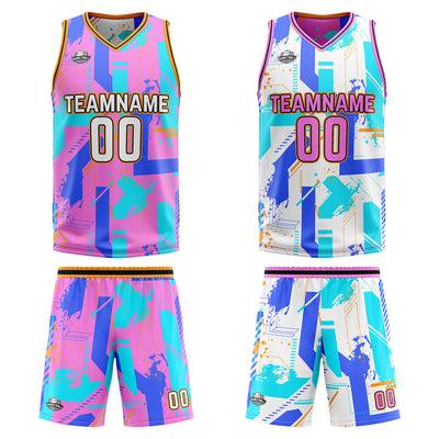 Custom Pink Blue Reversible Basketball Suit for Adults and Kids Personalized Jersey enthsush