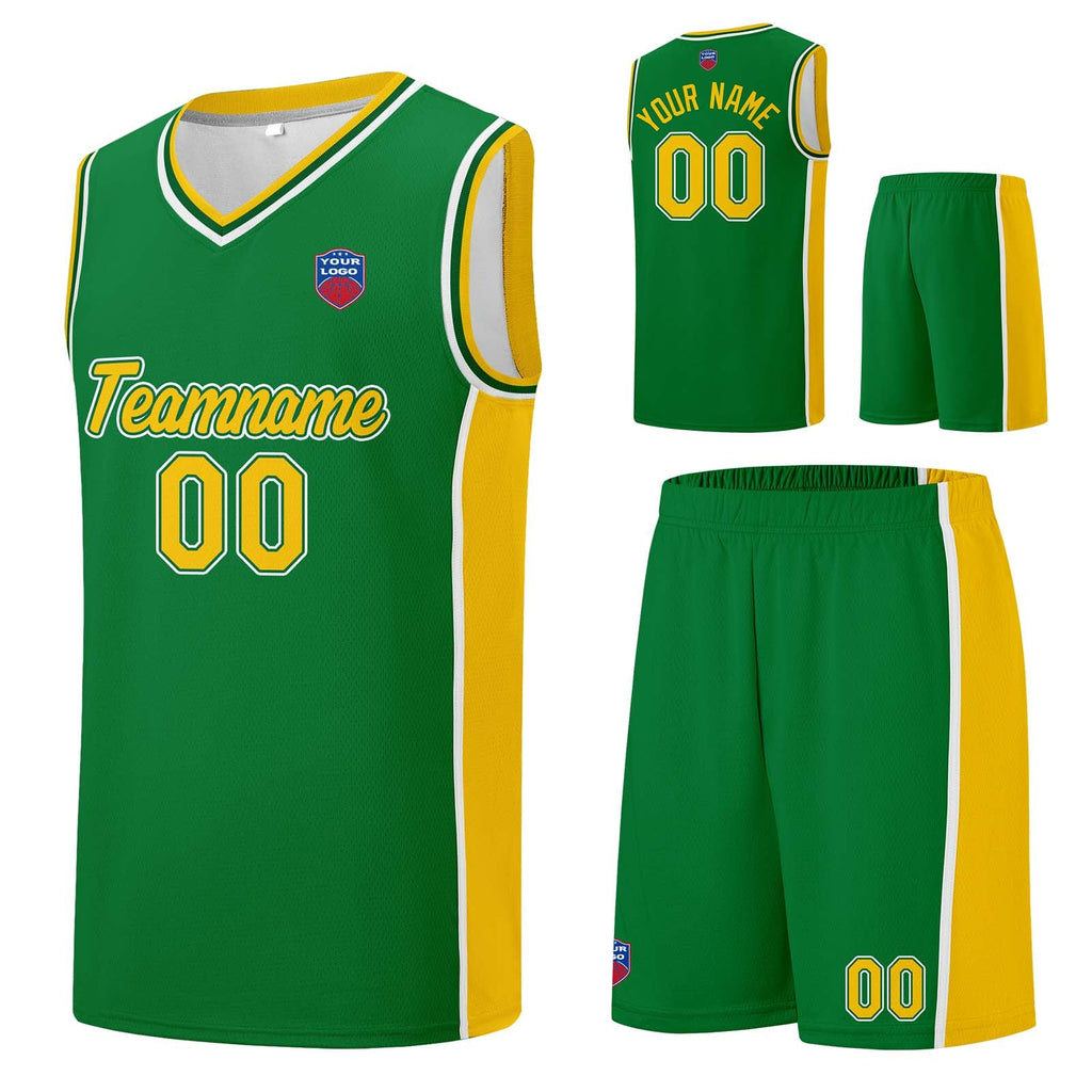 Custom basketball jersey shorts for men and women. Embroidered and printed name, number and logo Green&Yellow enthsush