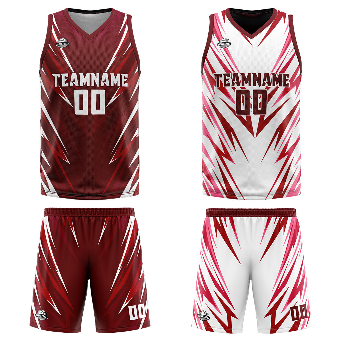 Custom Dark Red Reversible Basketball Suit for Adults and Kids Personalized Jersey enthsush