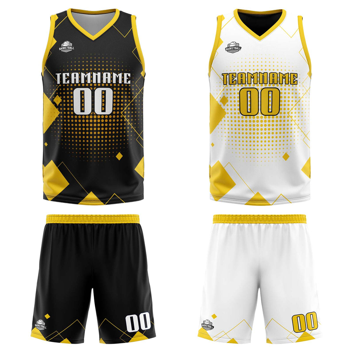 Custom Yellow Reversible Basketball Suit for Adults and Kids Personalized Jersey enthsush