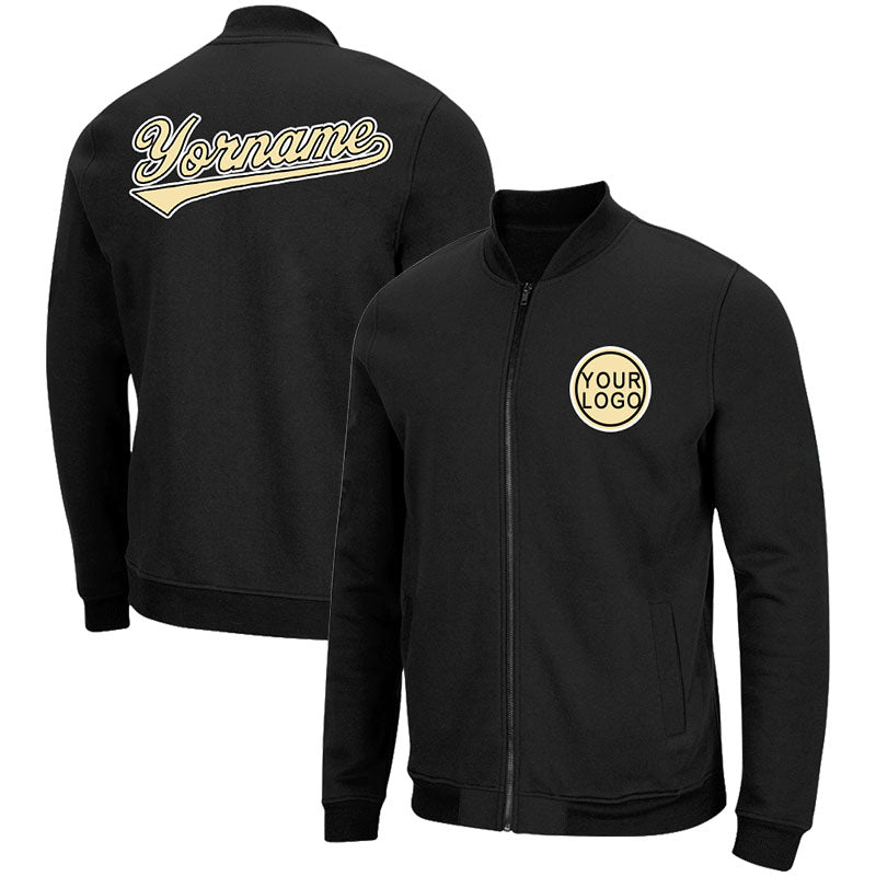 Custom Long Sleeve Windbreaker Jackets Uniform Printed Your Logo Name Number Black-Gold-White enthsush