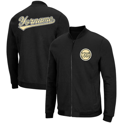 Custom Long Sleeve Windbreaker Jackets Uniform Printed Your Logo Name Number Black-Gold-White enthsush