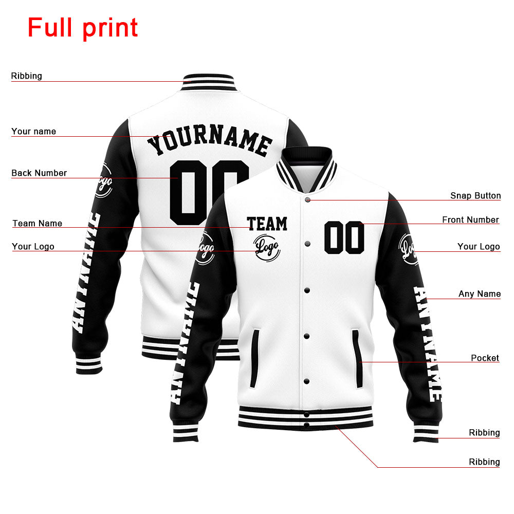 Custom Varsity Jacket Letterman jacket for Men, Women and Youth White Black enthsush