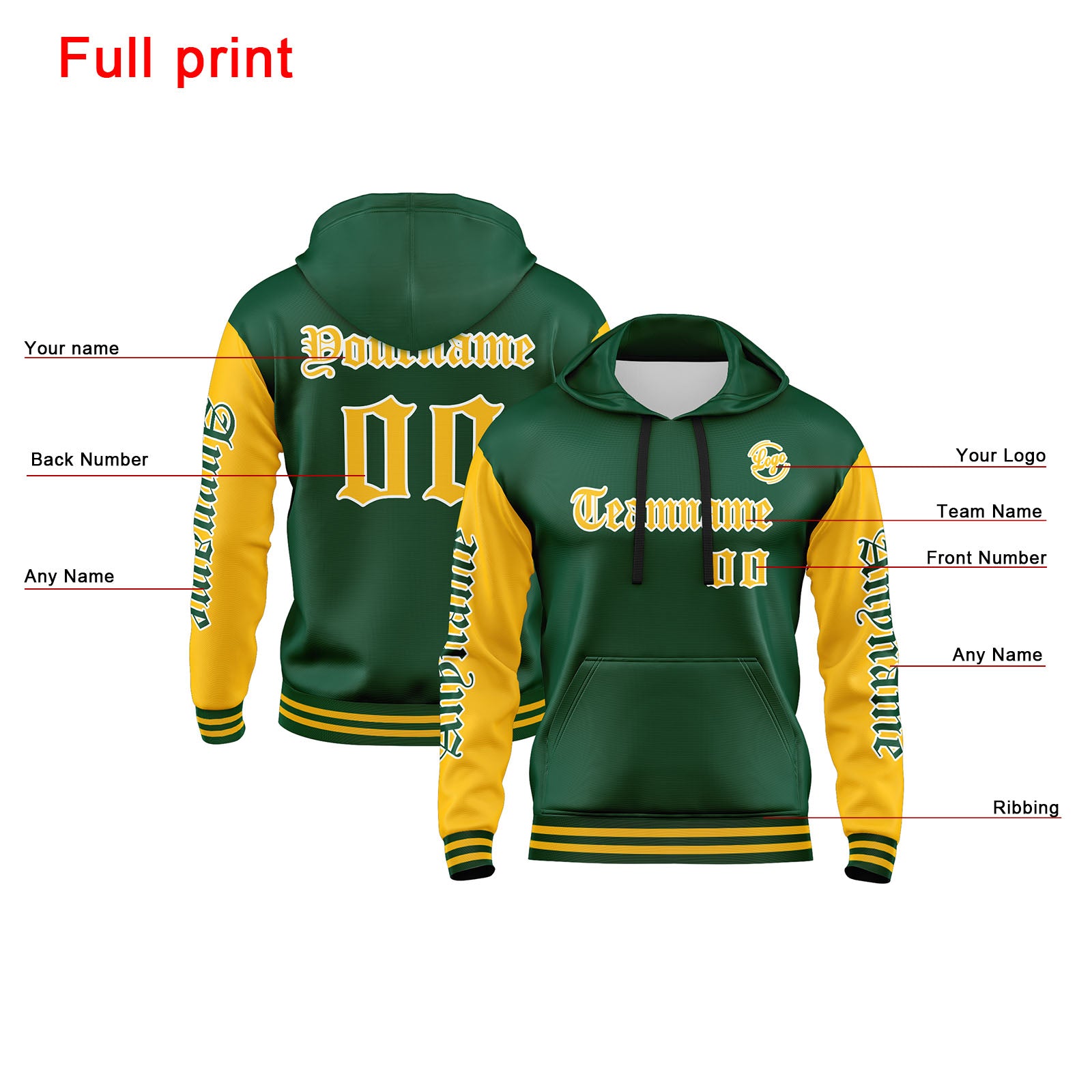 Custom Green Yellow Sweatshirt Hoodie For Men Women Girl Boy Print Your Logo Name Number enthsush