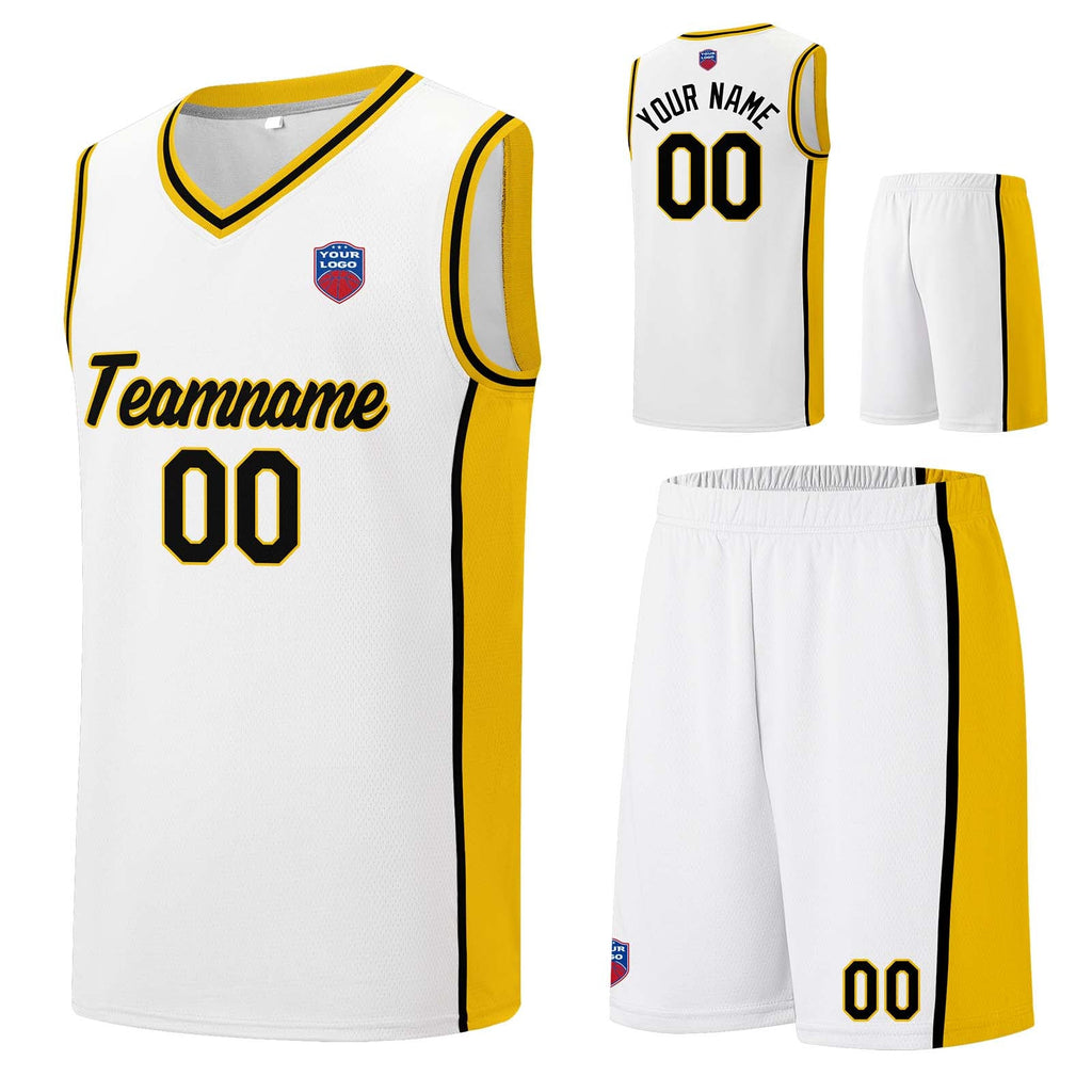 Custom basketball jersey shorts for men and women. Embroidered and printed name, number and logo White enthsush