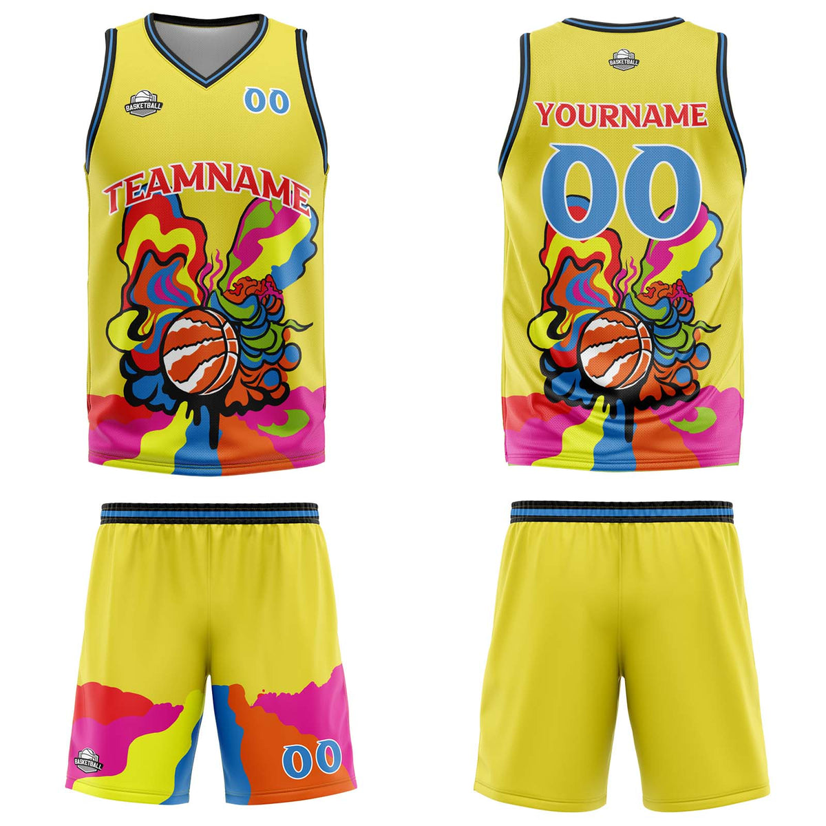 Custom Yellow Basketball Jersey Uniform Suit Printed Your Logo Name Number enthsush