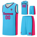 Custom basketball jersey shorts for men and women. Embroidered and printed name, number and logo Light Blue&Pink