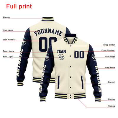 Custom Varsity Jacket Letterman jacket for Men, Women and Youth Cream Navy enthsush