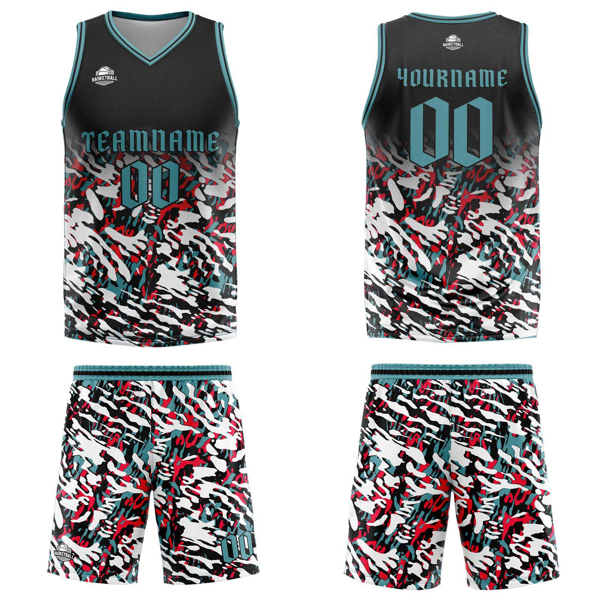 Custom Black Red Green Basketball Jersey Uniform Suit Printed Your Logo Name Number enthsush