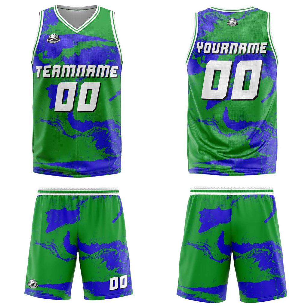 Custom Tie-dye Green Blue Basketball Jersey Uniform Suit Printed Your Logo Name Number enthsush
