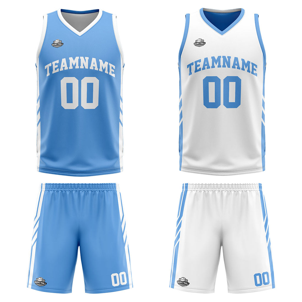 Custom Reversible Basketball Suit for Adults and Kids Personalized Jersey Light Blue-White enthsush