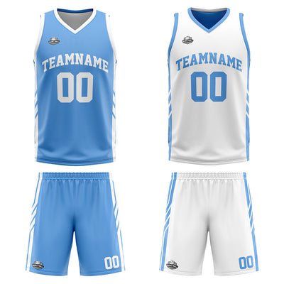 Custom Reversible Basketball Suit for Adults and Kids Personalized Jersey Light Blue-White enthsush