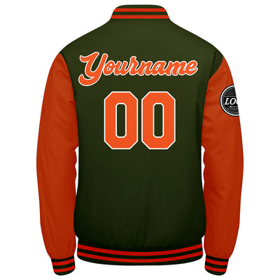 Custom Varsity Jacket Letterman jacket for Men, Women and Youth Olive green Orange enthsush
