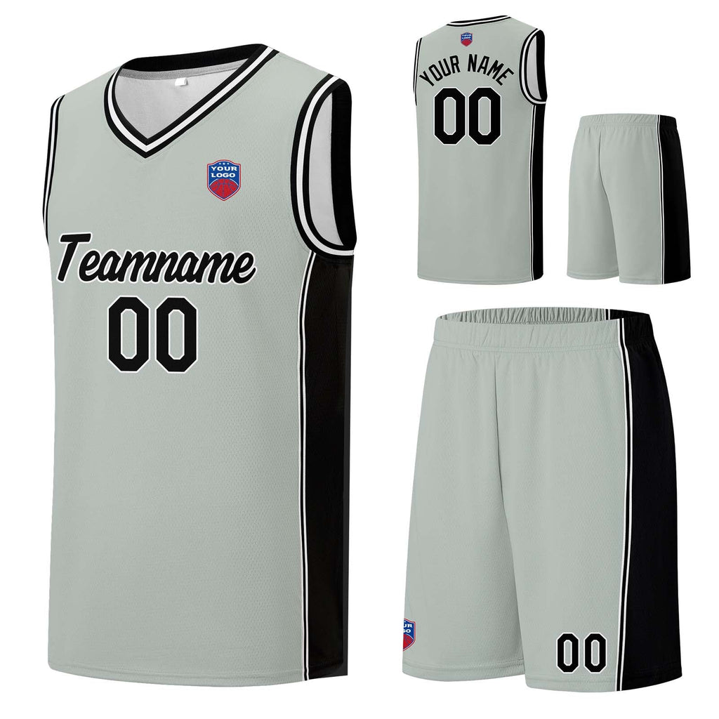 Custom basketball jersey shorts for men and women. Embroidered and printed name, number and logo Grey enthsush