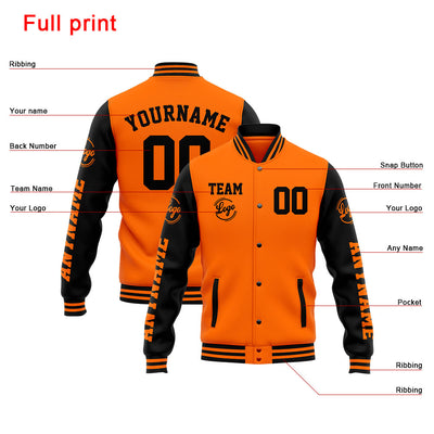Custom Varsity Jacket Letterman jacket for Men, Women and Youth Orange Black enthsush