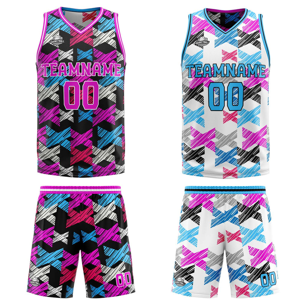 Custom Pink Blue Reversible Basketball Suit for Adults and Kids Personalized Jersey enthsush