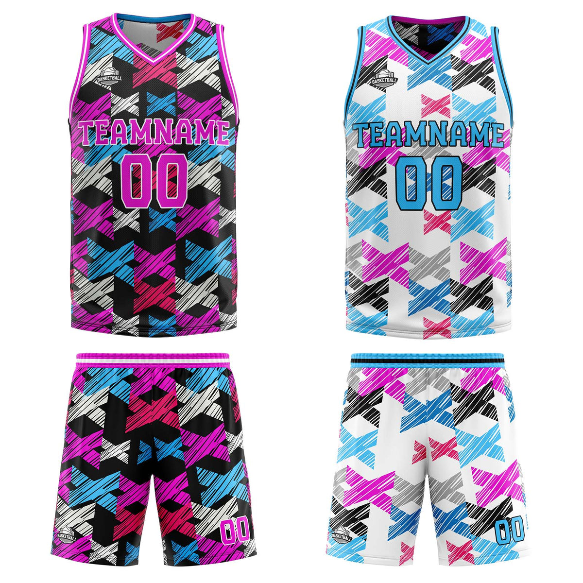Custom Pink Blue Reversible Basketball Suit for Adults and Kids Personalized Jersey enthsush