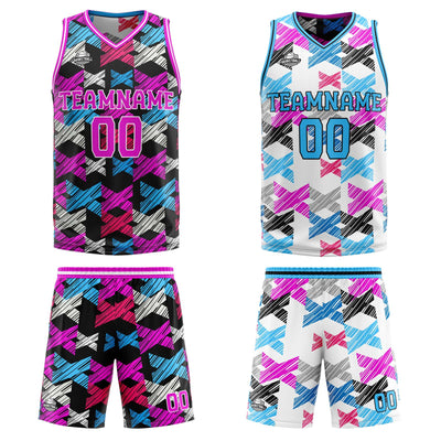 Custom Pink Blue Reversible Basketball Suit for Adults and Kids Personalized Jersey enthsush