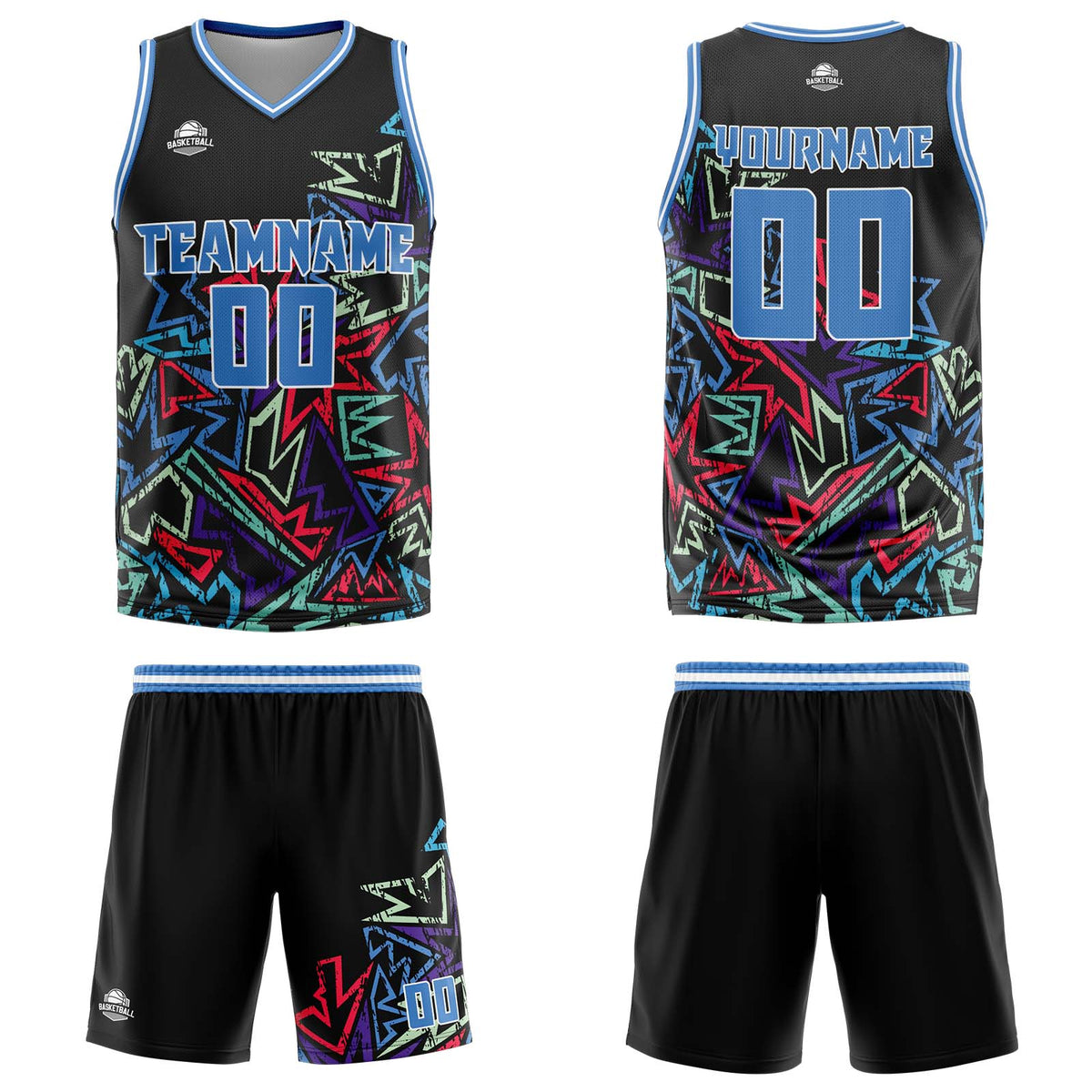 Custom Damaged geometry Blue Basketball Jersey Uniform Suit Printed Your Logo Name Number enthsush